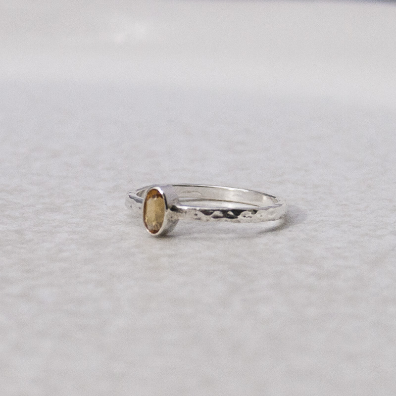 SILVER RING WITH OVAL YELLOW CITRINE, SIZE 16